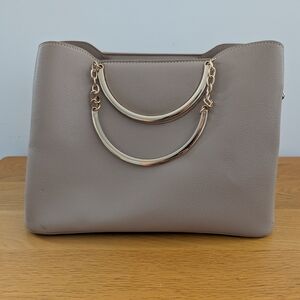 Elegant Tan Handbag with Gold Accents